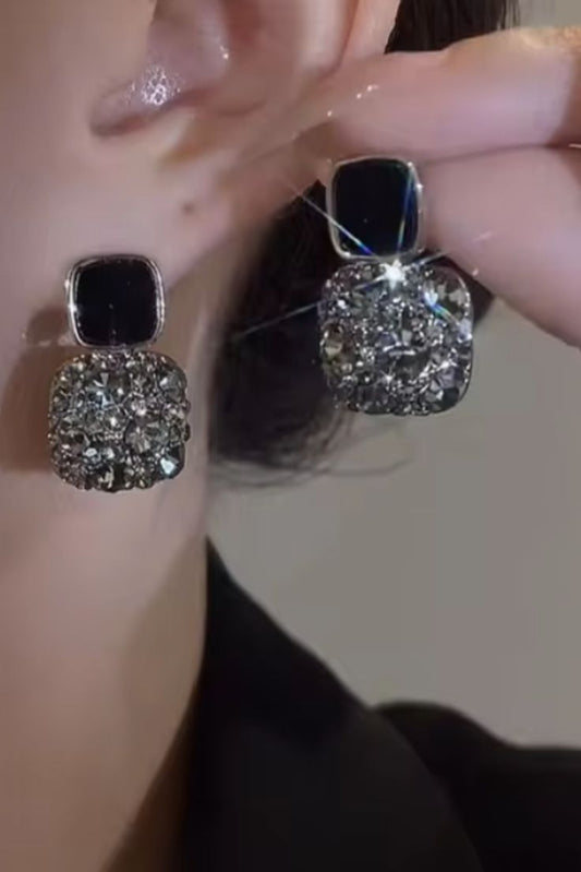 Black Crystal Opal Leaf Earrings