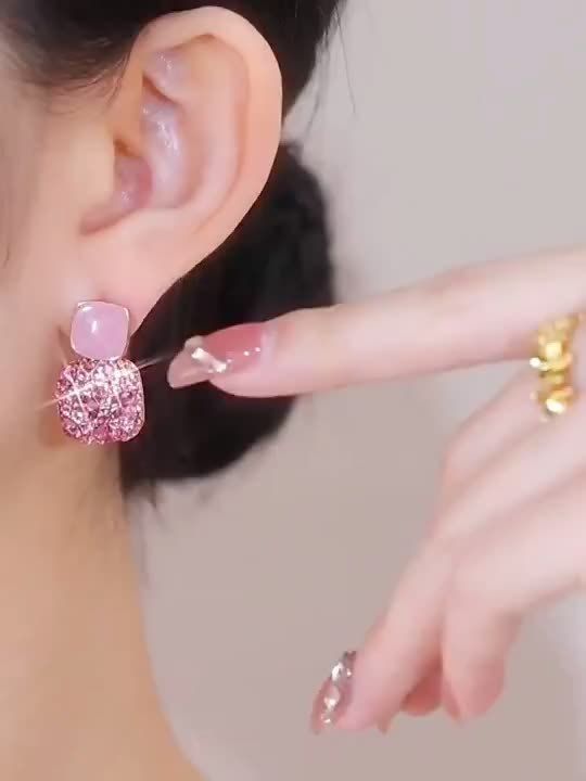 Pink Crystal Opal Leaf Earrings